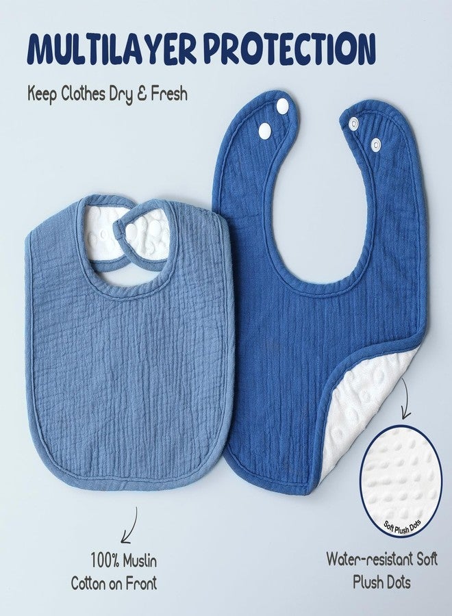 POIKSHARK 6-Pack Muslin Baby Bibs for Unisex Boys Girls, Solid Colors, Drooling and Teething Bibs for Infant, Newborn, Soft Cotton Baby Drool Bibs - Blue - Image 3